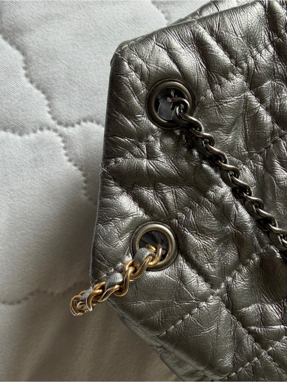 CHANEL Silver Backpack Quilted Drawstring Shoulder with Mixed Metal Chain - Picture 4 of 12